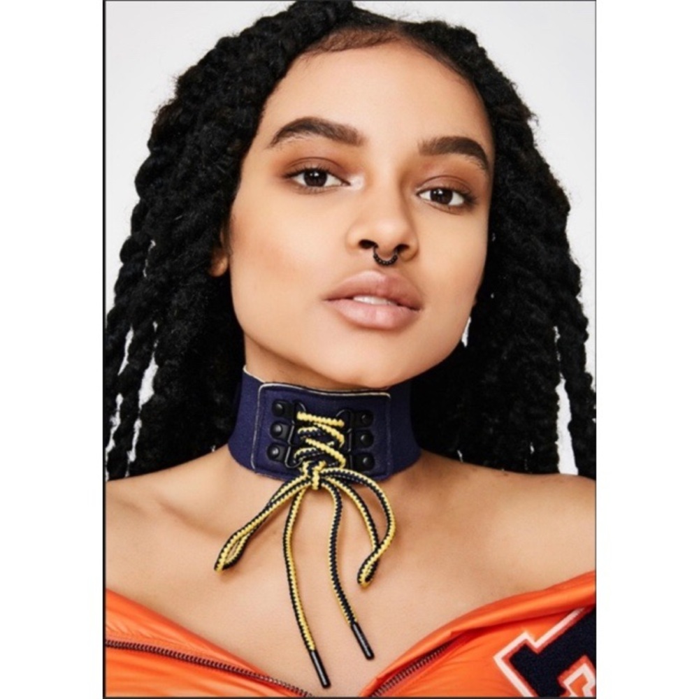 Puma Navy Blue Choker Necklace with Yellow Black Laces (Never Worn)